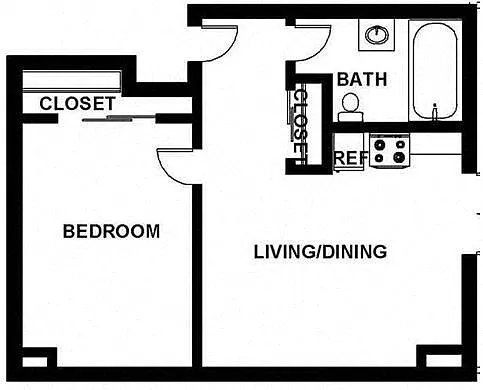 Floor plan 1 Bed / 1 Bath - A1A