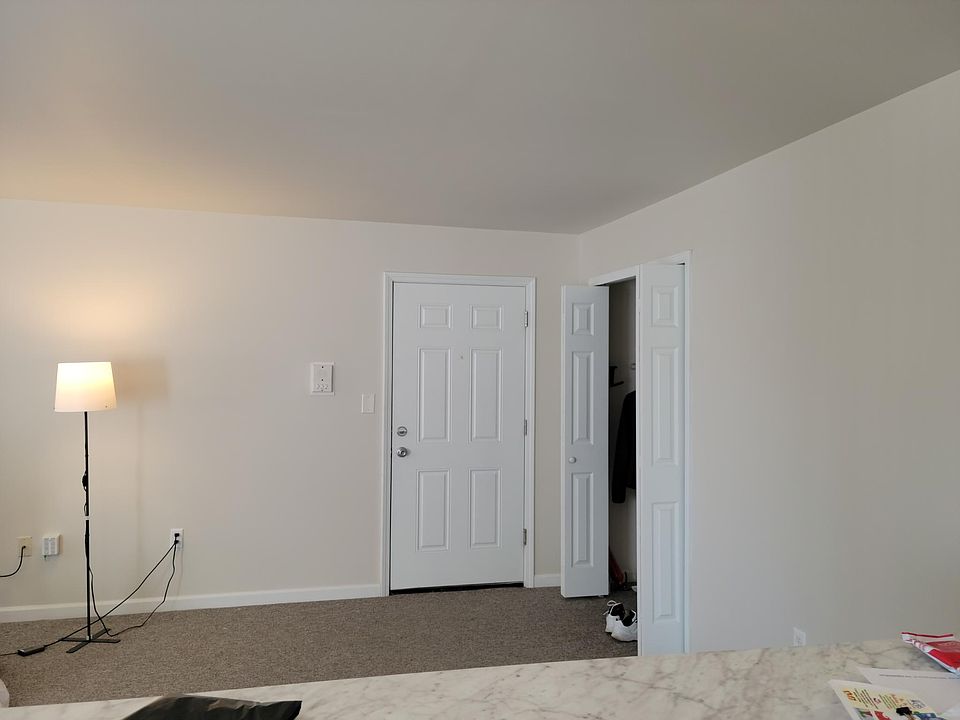 Front door + Living room space Closet right next to front door