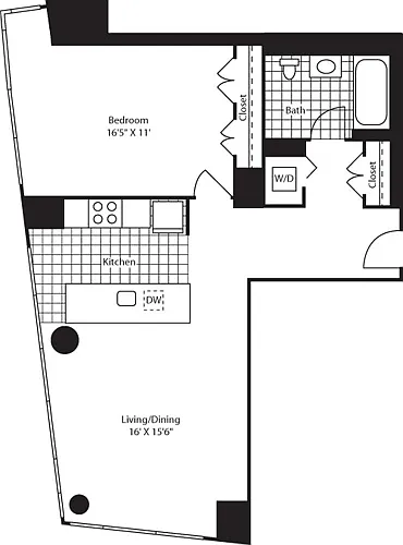 Floor plan One Bedroom F FL 14-27