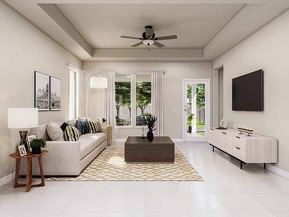 McKinney Plan Representational Image Great Room w Coffered Ceiling