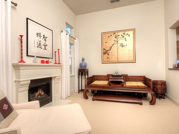 One of two fireplaces