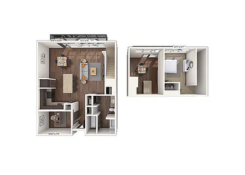 Floor plan Dual Level 1x1 1082 SF