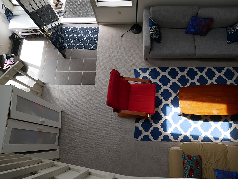 Looking down on entry from the office/loft