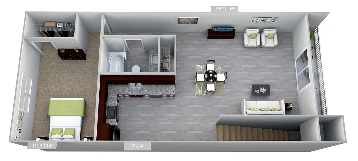 Floor plan Columbia Gardens 1 Bedroom