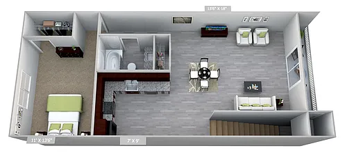 Floor plan Columbia Gardens 1 Bedroom