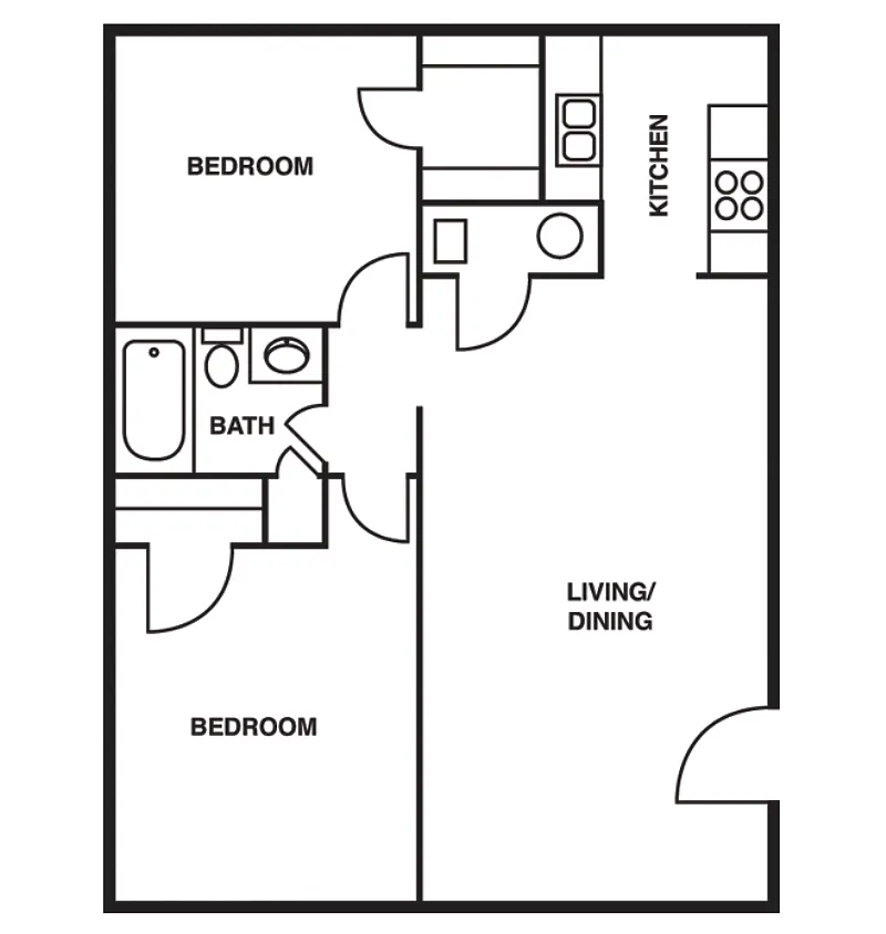 Floor plan 2 Bedroom/1 Bathroom