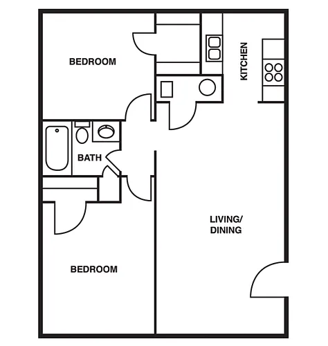 Floor plan 2 Bedroom/1 Bathroom
