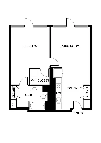 Floor plan West 7th | 1 Bedroom, 1 Bathroom | Penthouse-Level