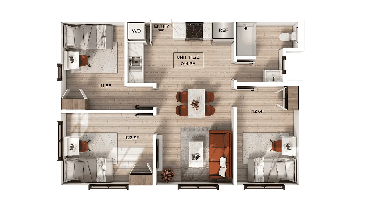 Floor plan 3 Bedroom | 1 Bath B