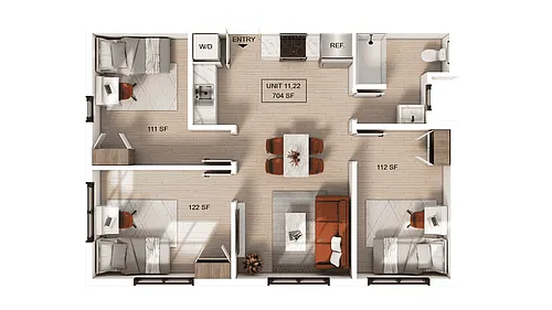 Floor plan 3 Bedroom | 1 Bath B