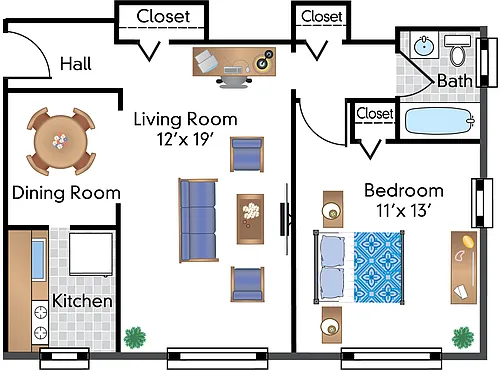 Floor plan 1 Bedroom 09 Tier