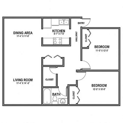 Floor plan 2 BR 1 Bath