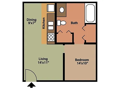 Floor plan Southwinds 1 Bedroom, 1 Bathroom