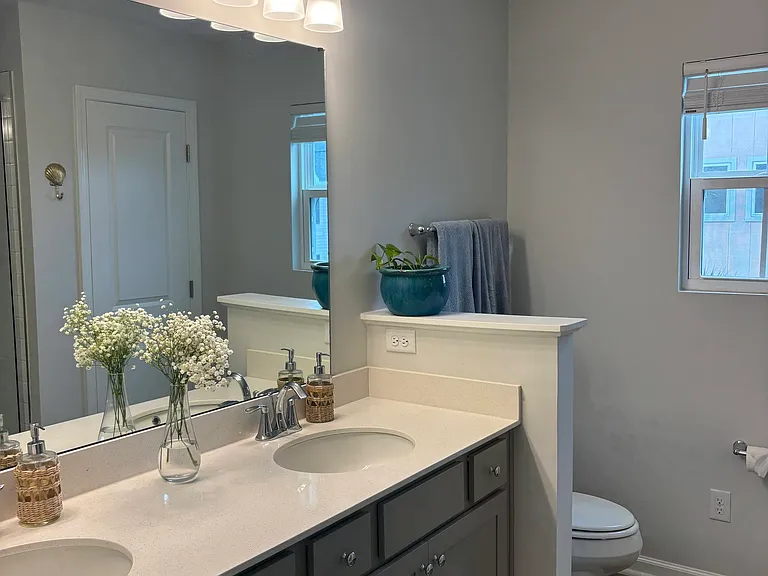 spacious master bath with double sink