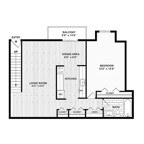 Floor plan 1 Bedroom 1 Bath - 2nd Floor