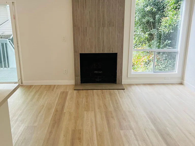 Custom tiled wood burning fireplace