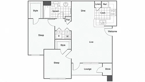 Floor plan 2 Bedrooms 1 Bath - 21A