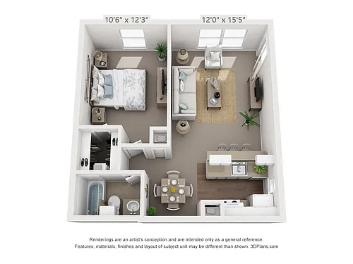 Floor plan 1 Bedroom, 1 Bath A