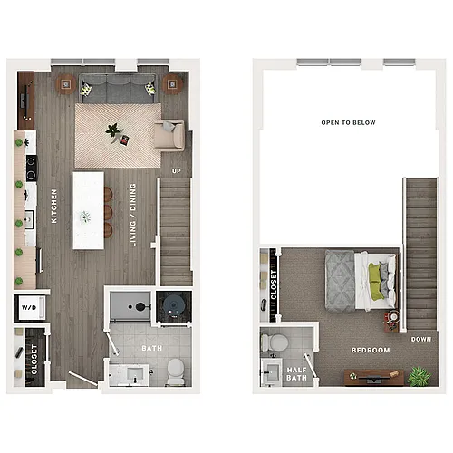 Floor plan 1BR/1.5BA - A2PH