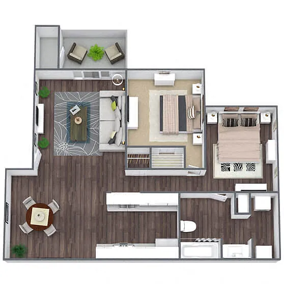 Floor plan B1: 2 Bed 1 Bath