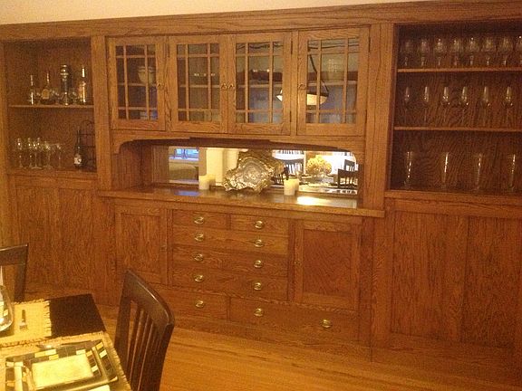 Beautiful Oak Built-in Buffet in Dining Room
