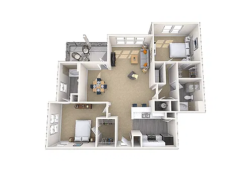 Floor plan Traditional 2x2 1183-1343 SF