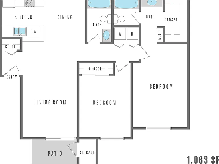 2 Bedroom 2 Bathroom 1,063 SF 2 Bedroom 2 Bathroom 1,063 SF