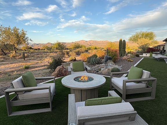 Backyard seating with Firepit, gorgeous view