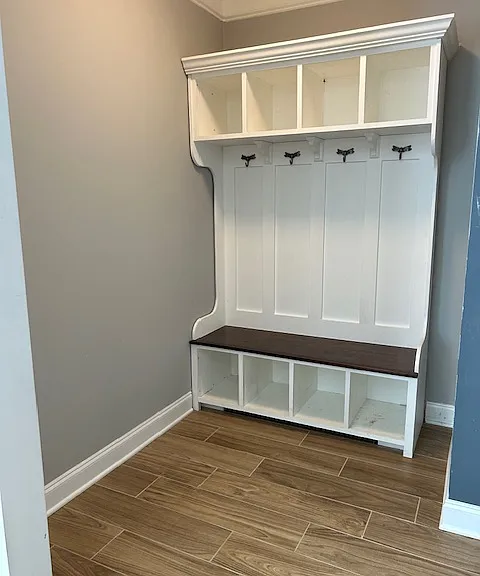 Mudroom w/Custom Cubbies. Entry from Garage