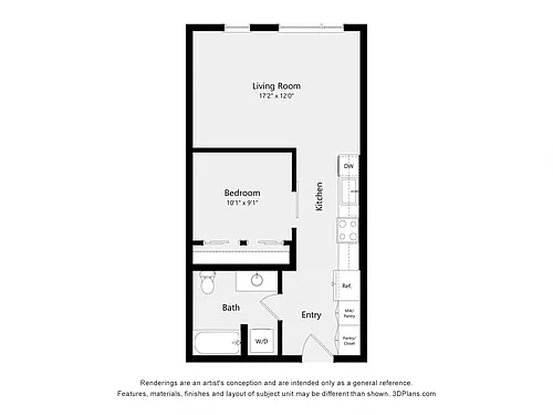 Floor plan Urban One Bedroom A03A