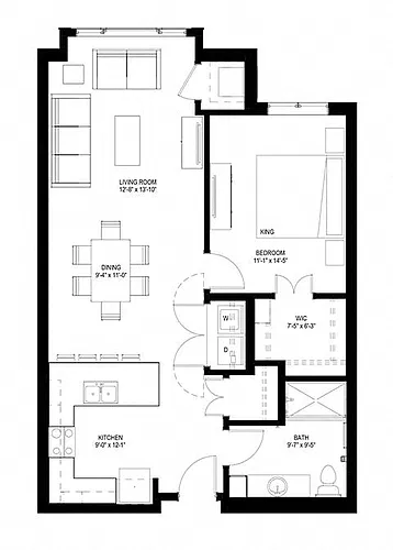 Floor plan One Bedroom - D