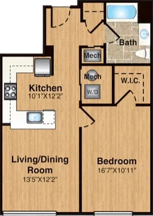 A5 | 1 Bed | 1 Bath floor plan 333 Central