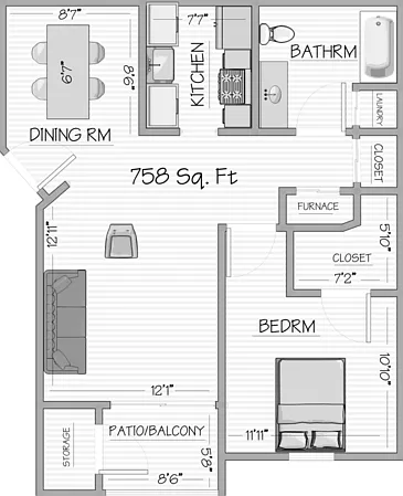 1-bedroom floor plan