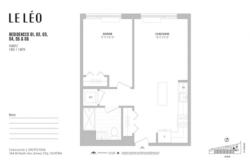 Floor plan 1 Bed 1 Bath B