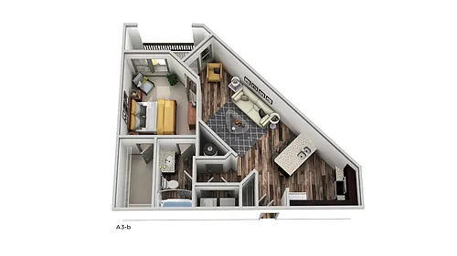 Floor plan A3 - One Bedroom, One Bathroom