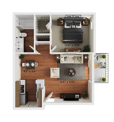 Floor plan 1 BR x 1 BA - C