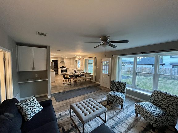 Newly remodeled, open concept kitchen, dining and living area.