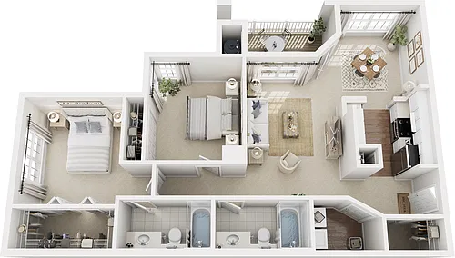Floor plan B1: 2 Bed 2 Bath