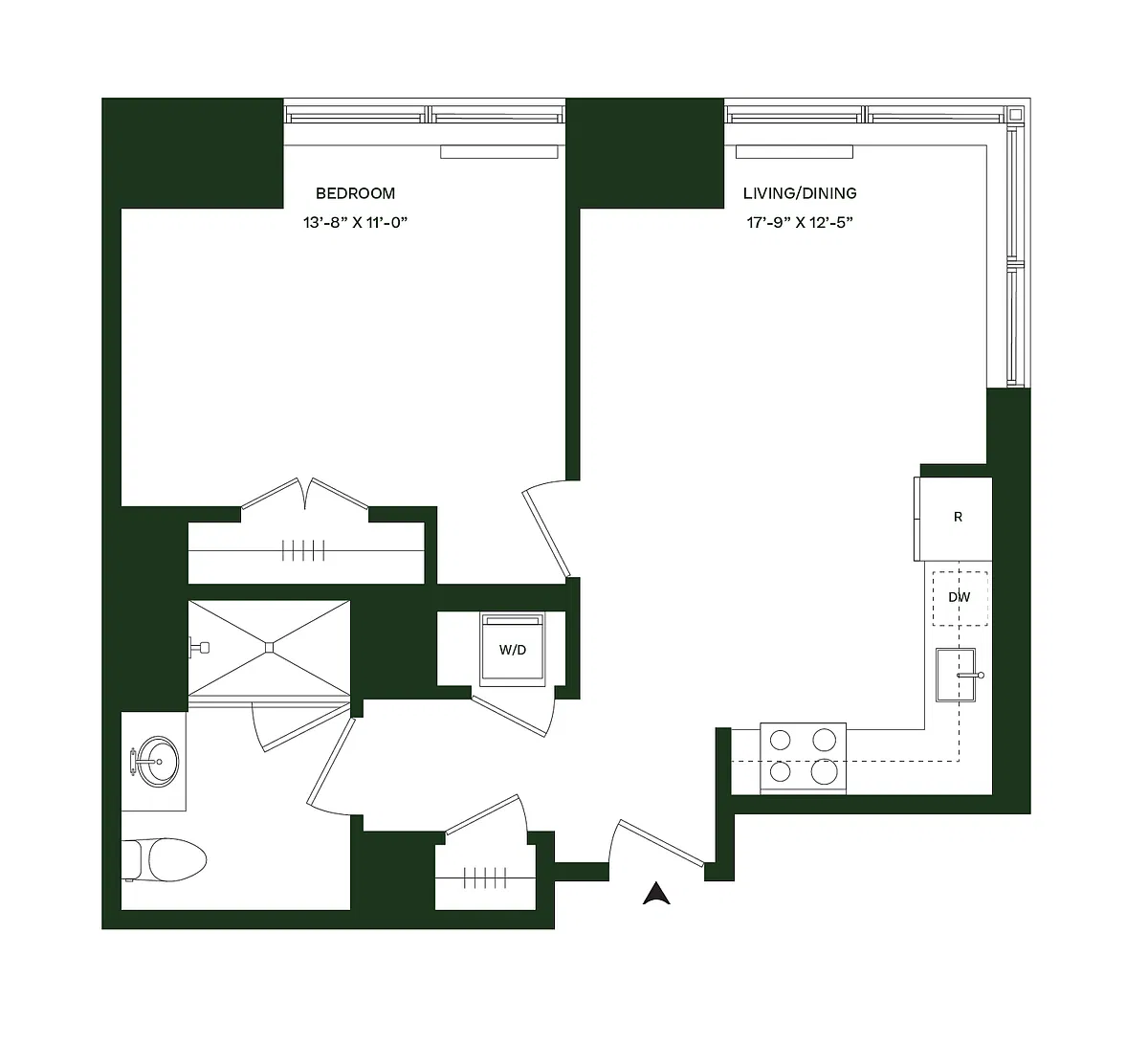 Floor plan Residence 06 - South: 1BR 1BA