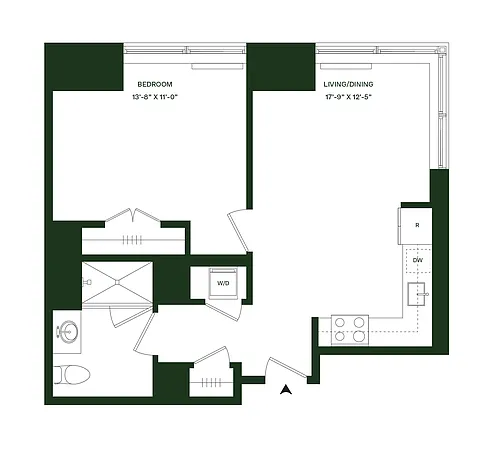 Floor plan Residence 06 - South: 1BR 1BA