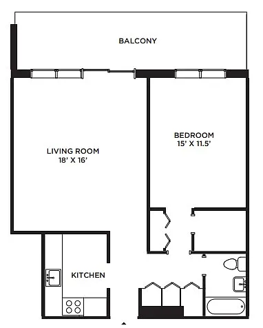 Floor plan Madison Towers - 1 BD - Balcony