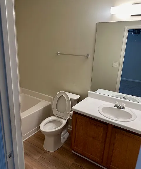 Bathroom has separate shower and tub