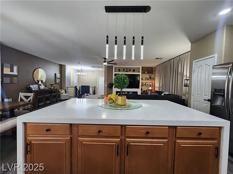 Waterfall edge quartz countertop