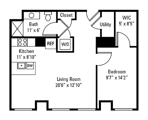 Floor plan 1 Bedroom 1 Bath
