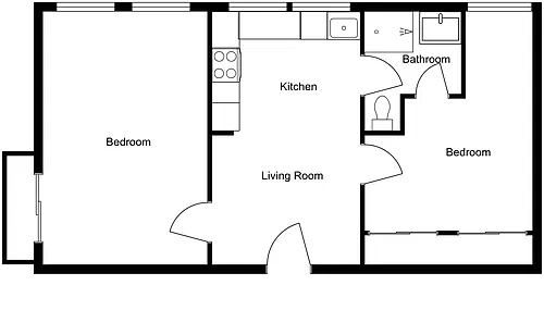 Floor plan 2 Bedroom 1 Bath