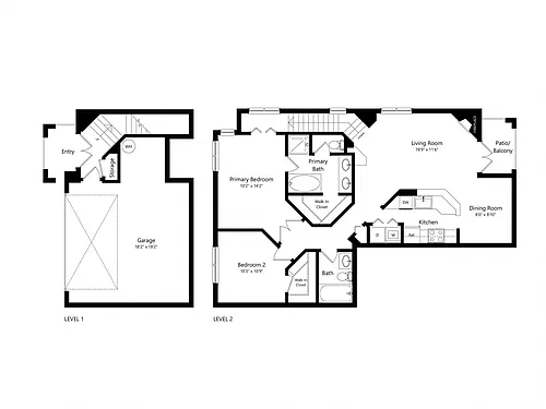 Floor plan 2 bed 2 Bath- 1240 Sq Ft Townhome