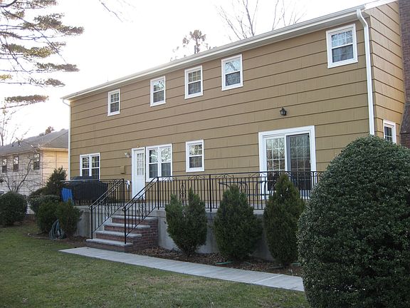 Backyard with raised patio