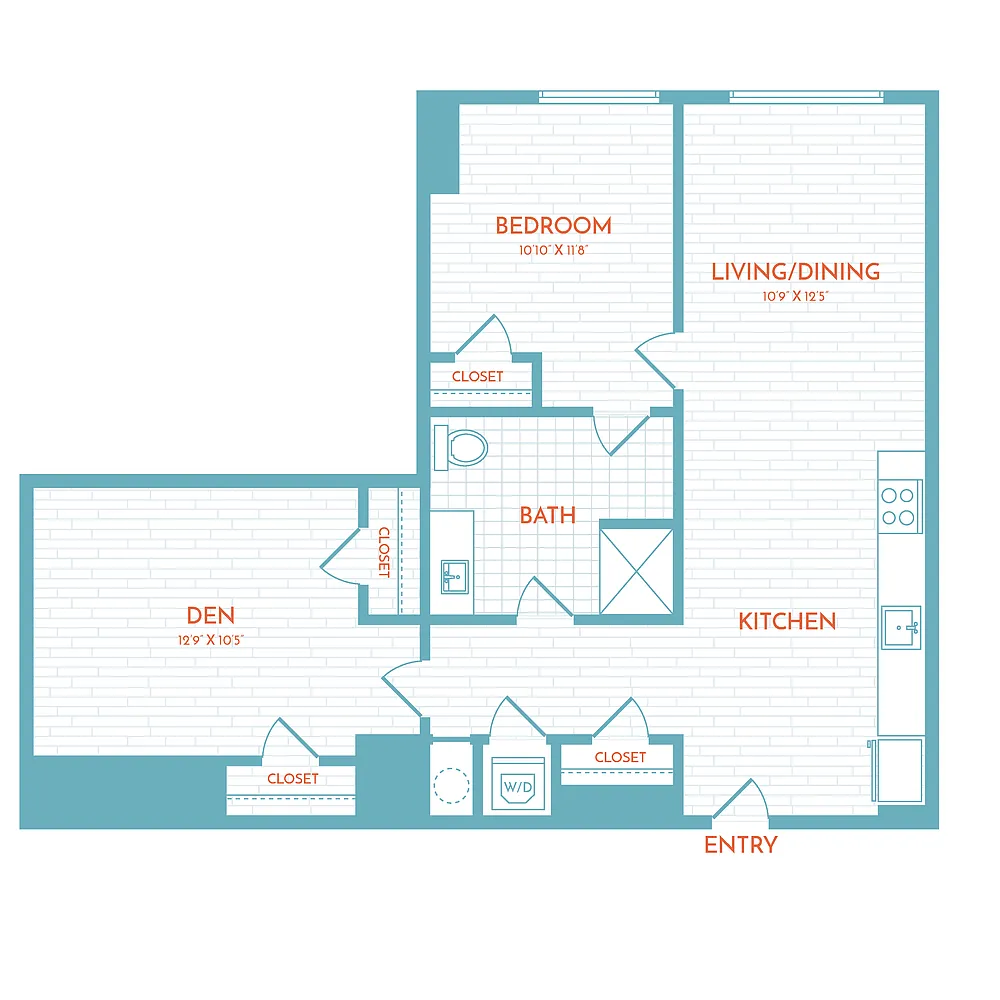 Floor plan D4 | 1 Bed | 1 Bath | Den