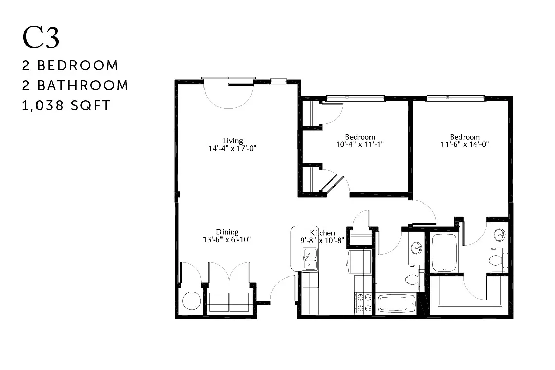 Floor plan C3r Two Bedroom Renovated