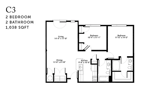 Floor plan C3r Two Bedroom Renovated